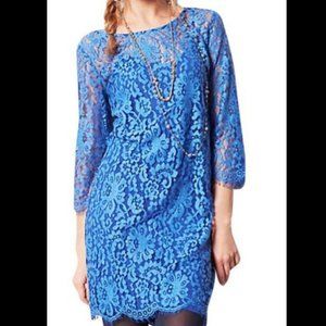 Anthropologie Blue Lace Shift Cocktail Dress